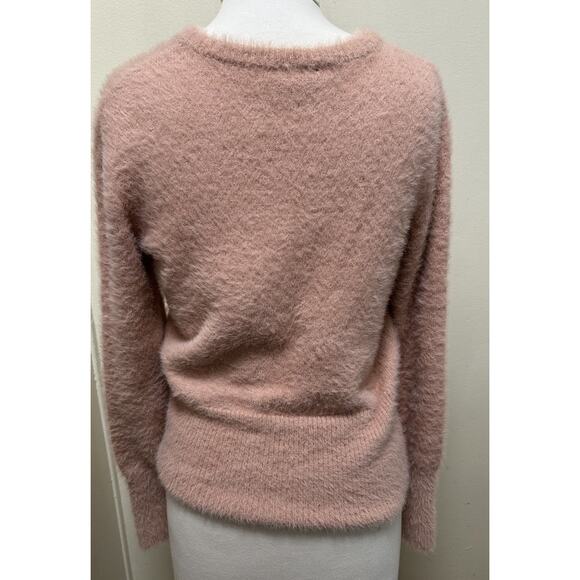 Y2K Bebe Women's Embellished Logo Pink Fuzzy Long Sleeve Sweater - Size M - Picture 3 of 5